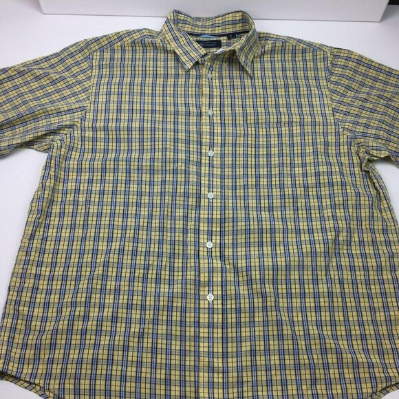 Roundtree & Yorke Mens Plaid Blue Yellow Short Sleeved Shirt Size XL - Picture 1 of 6